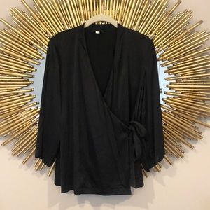Eileen Fisher Black Wrap Silk Blouse